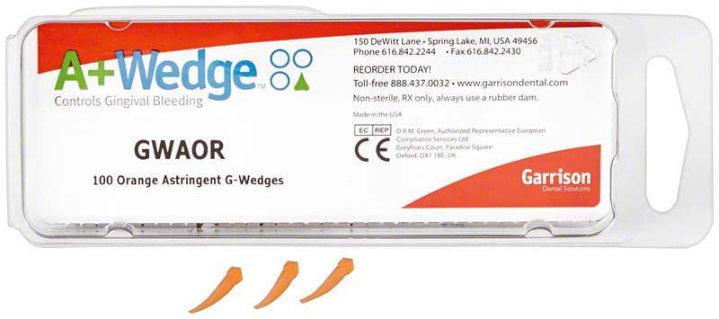 A+Wedge orange Interdentalkeile in transparenter Verpackung mit Beschriftung.