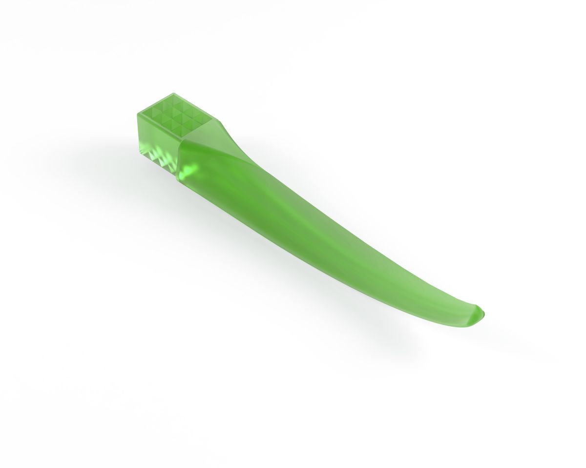 Grüner A+Wedge™ Interdentalkeil mit Aluminiumsulfat-Beschichtung.