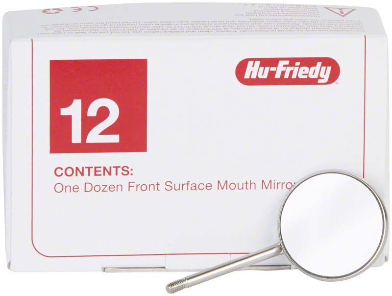 HD Mundspiegel mit konischem Ansatz vor Verpackung mit rotem Aufdruck.