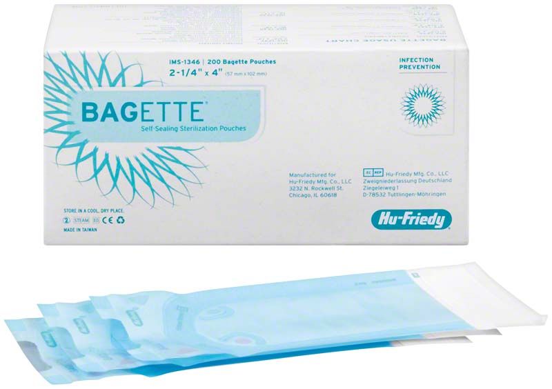 Sterilisationstüten BAGETTE® 57 x 102mm mit selbstklebendem Verschluss, 200 Stück.