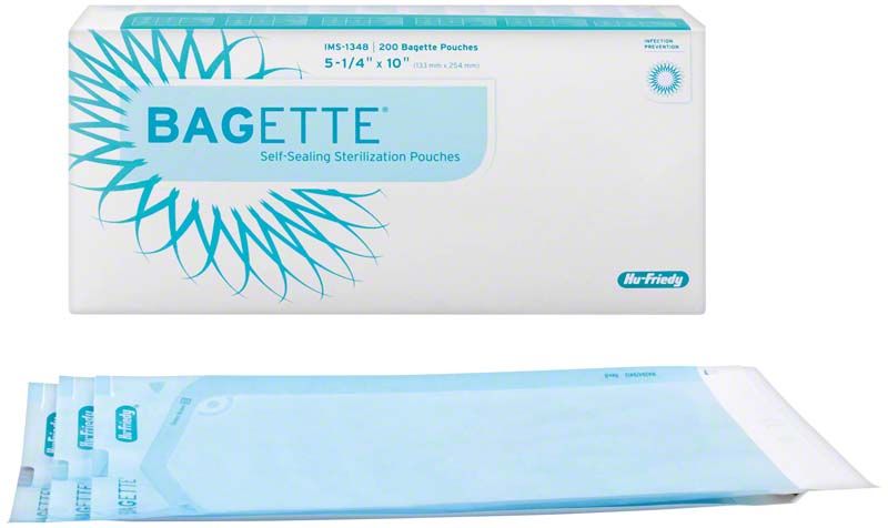 BAGETTE® Sterilisationstüten 133 x 254mm, 200 Stück, mit blauem Selbstklebeverschluss.