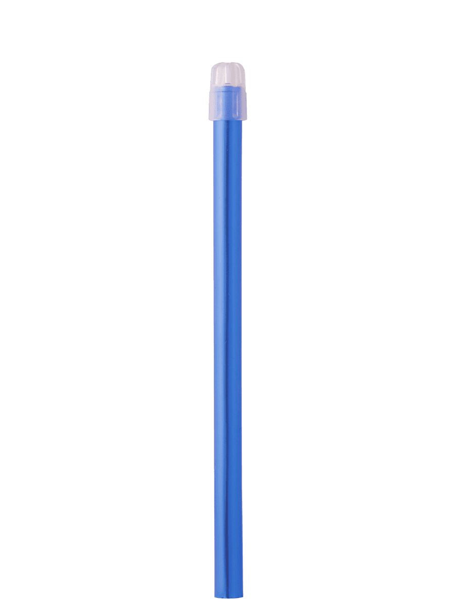 Blauer Speichelsauger mit abnehmbarer Kappe für zahnmedizinische Behandlungen.