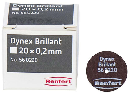 Dynex Brillant Diamantscheibe und Verpackung für dentalmedizinische Anwendungen.