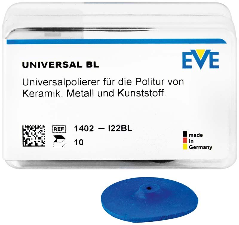 Universalschleifstein in blau, geeignet für Dentalanwendungen, Verpackung mit 10 Stück.