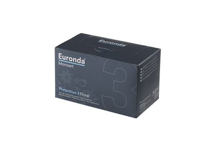 Monoart Mundschutz Pro 3 Flower blau in Originalverpackung mit floralem Design.