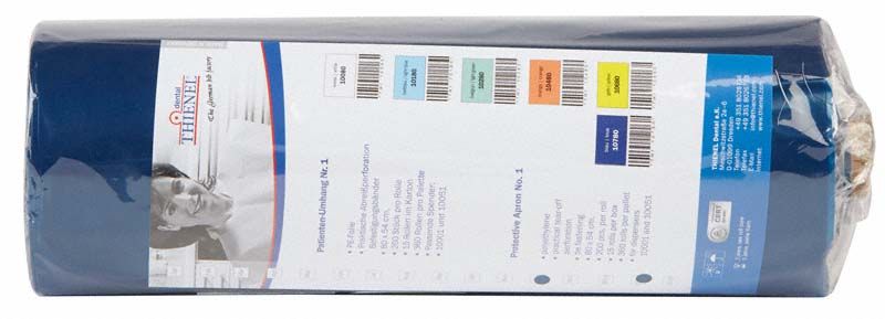 Patienten-Umhang Nr.1 dunkelblau in Verpackung mit Etikett.