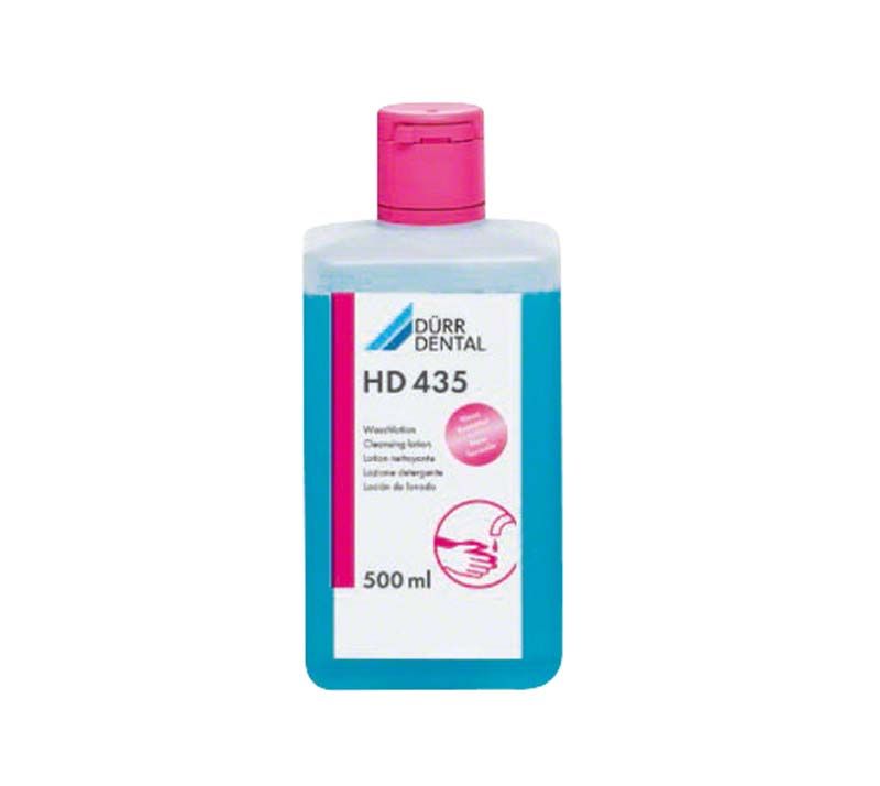 HD 435 Waschlotion 500ml Flasche mit pinkem Deckel und blauem Etikett.