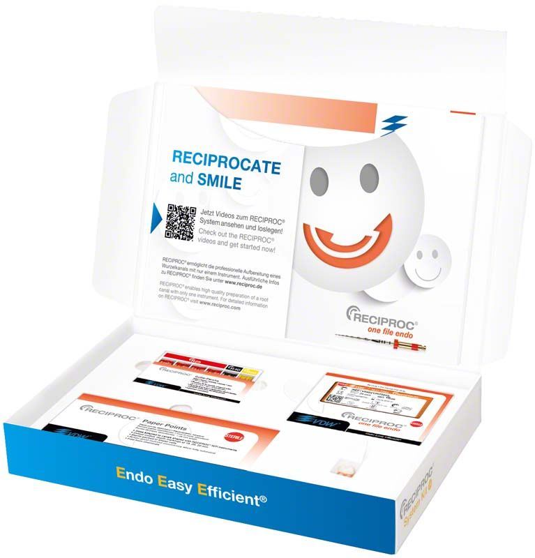 Endodontisches RECIPROC® System Kit 24 25mm in geöffneter Verpackung.