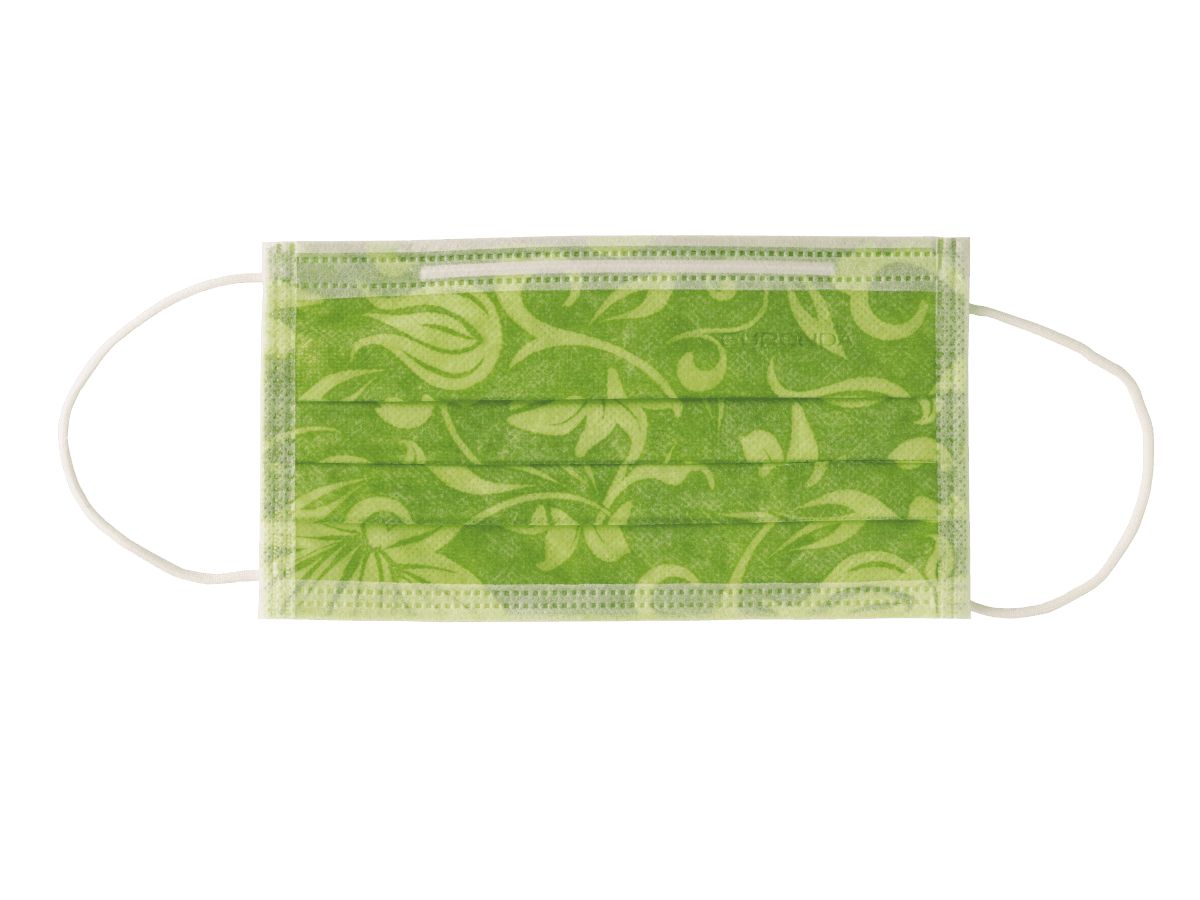 Monoart Mundschutz Pro 3 Flower cedro in grün mit Blumenmuster.
