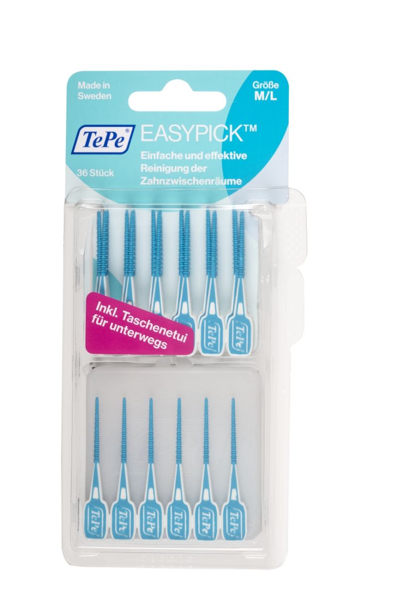Verpackung der EasyPick™ 36 Stk., blau M/L, mit integriertem Taschenetui.
