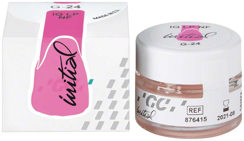 GC Initial™ IQ LP NF Gingiva G-24 in Verpackung und Dose.