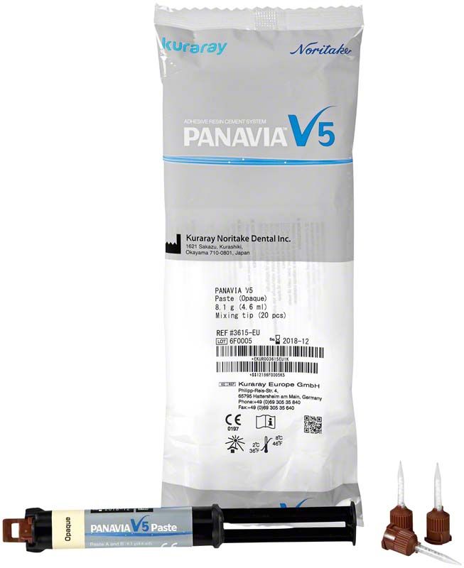 Panavia V5 Paste Refill Opaque mit Applikationsspritze und Mischspitzen.