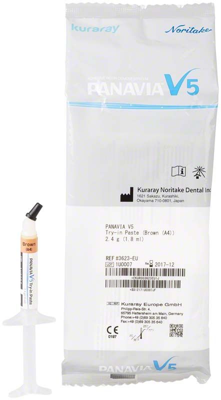 Panavia V5 Try-in Paste A4 Brown mit Verpackung und Spritze.