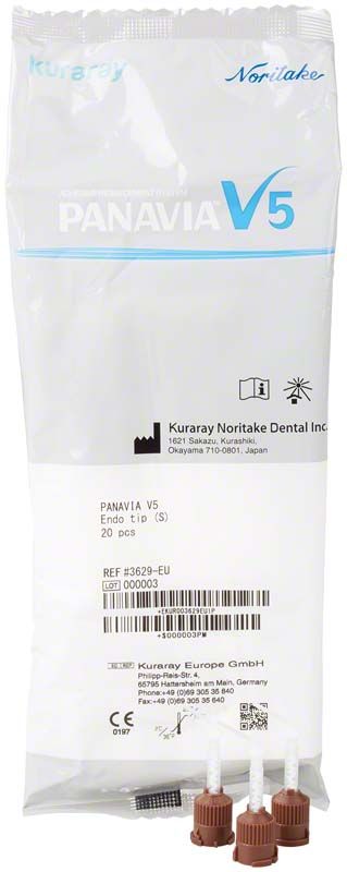 Panavia V5 Endo Tips Verpackung mit drei braunen Mischkanülen.