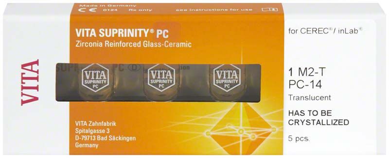 VITA SUPRINITY® PC Zirkonverstärktes Glaskeramik-Set für CEREC®/inLab® in Verpackung.