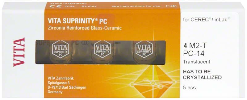 VITA SUPRINITY® PC Blocks in Verpackung für CEREC®/inLab® Anwendungen.
