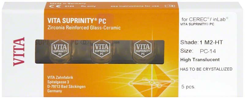 VITA SUPRINITY® PC Blöcke für CEREC®/inLab® in Verpackung, Schattierung 1M2 HT.