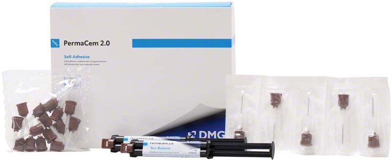 Permacem 2.0 Vorteilspackung A2 mit Zement und Zubehör auf weißem Hintergrund.