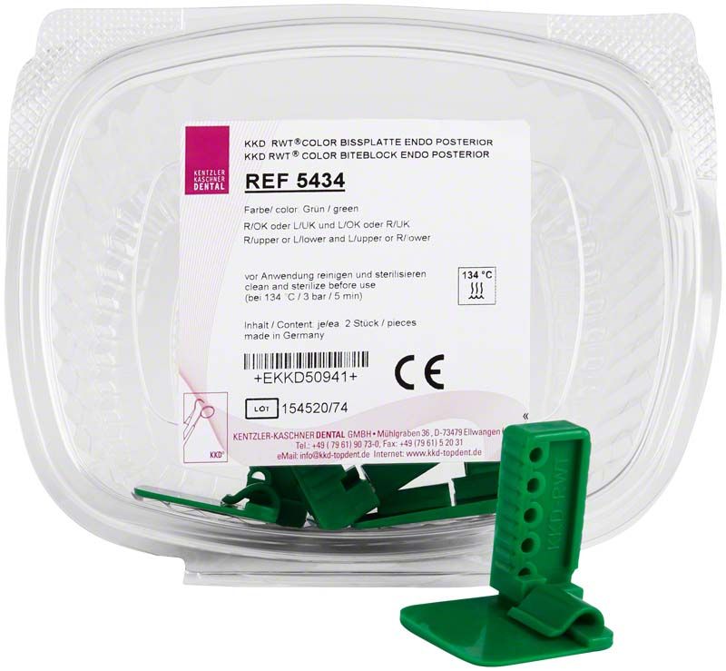 KKD RWT COLOR Bissplatten Endo Posterior grün in Kunststoffverpackung.