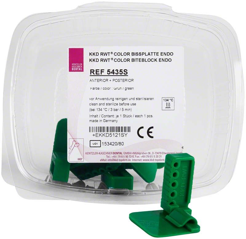 Grüne Bissplatten-Endo KKD RWT in durchsichtiger Verpackung.
