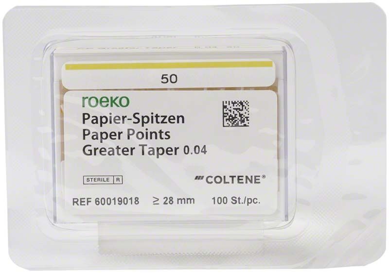 ROEKO Papierspitzen Greater Taper 0.04, Größe 50, in Schiebeschachtel.