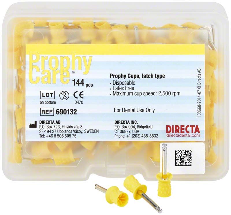Prophylaxepolierer Prophy Cups gelb 144 Stück in Kunststoffverpackung.