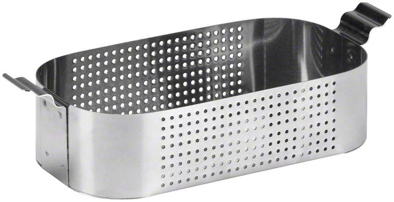 Edelstahl-Einhängekorb mit perforierten Seitenwänden.