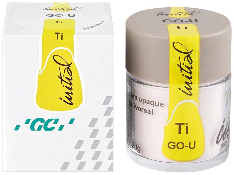 GC Initial Ti Powder Opaque Modifier GO-U in Verpackung und Dose.