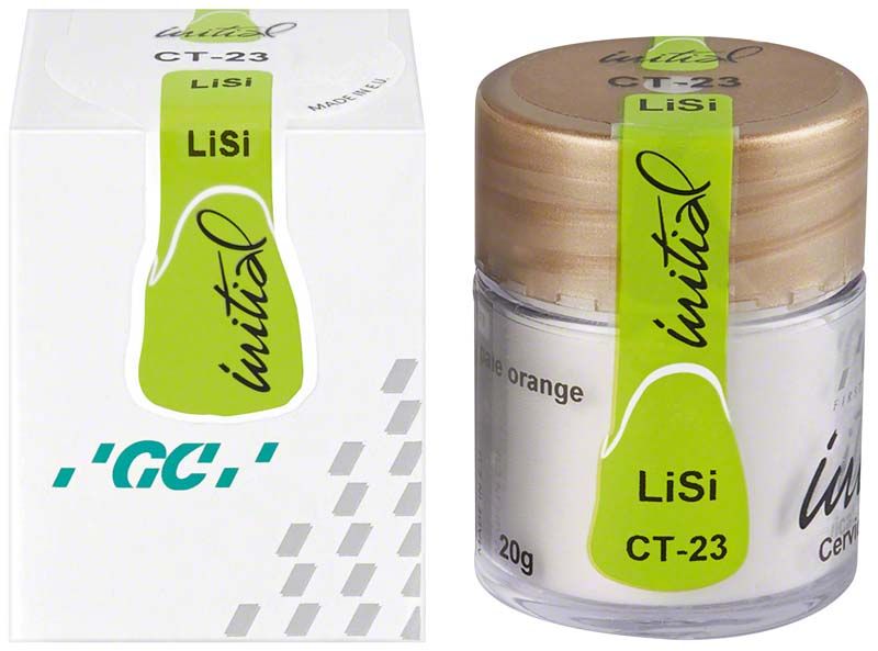 Glasurmaterial GC Initial LiSi CT-23 in transparenter Verpackung.