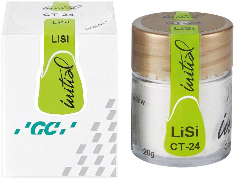 GC Initial LiSi Cervical-Transluzent CT-24 Keramikpulver in Glasbehälter mit Verpackung.