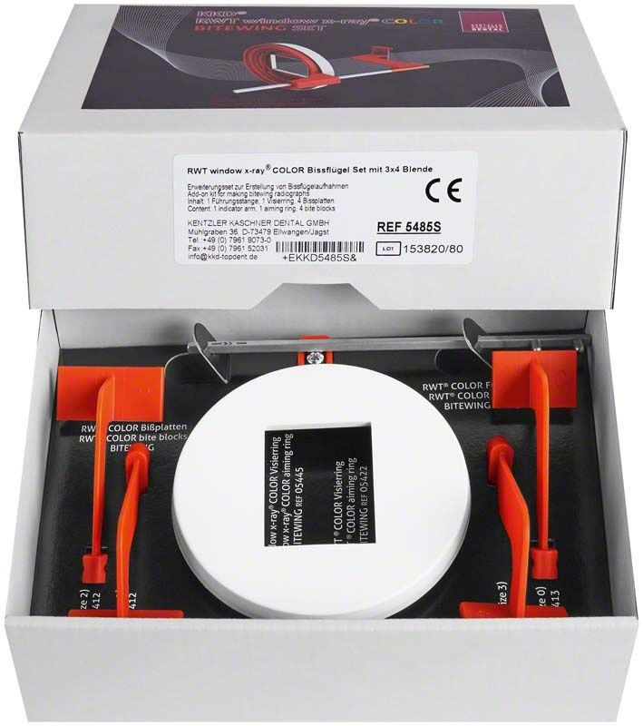 RWT window x-ray® COLOR Bitewing Set mit Halterungen und Aufbissplatten.