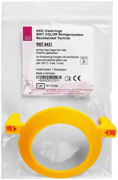KKD® RWT® COLOR Visierring Posterior in gelber Farbe, verpackt in Klarsichtbeutel.