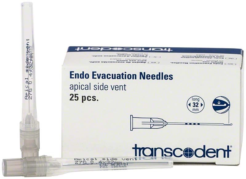 Endo Absaugkanülen 27G mit Verpackung, graue Kanülen mit Lasermarkierungen.