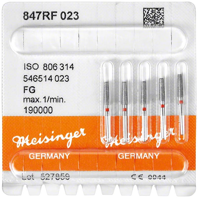 Zahnmedizinische Diamantfräsen FG 847RF 023 rot, Packung mit 5 Stück.