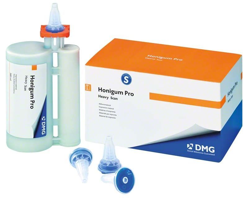 Honigum Pro-Heavy Scan Kartusche 380ml mit Verpackung und Zubehör.