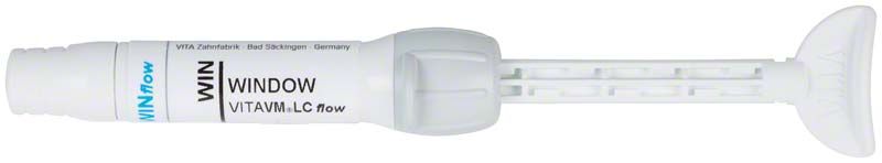 Fließfähiges Verblendkomposit VITA VM® LC flow WINDOW WIN in Spritzenform.