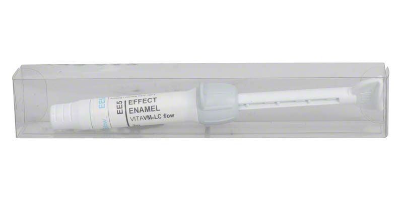 Weißer Applikator der VITA VM® LC flow EFFECT ENAMEL EE5 in transparenter Verpackung.