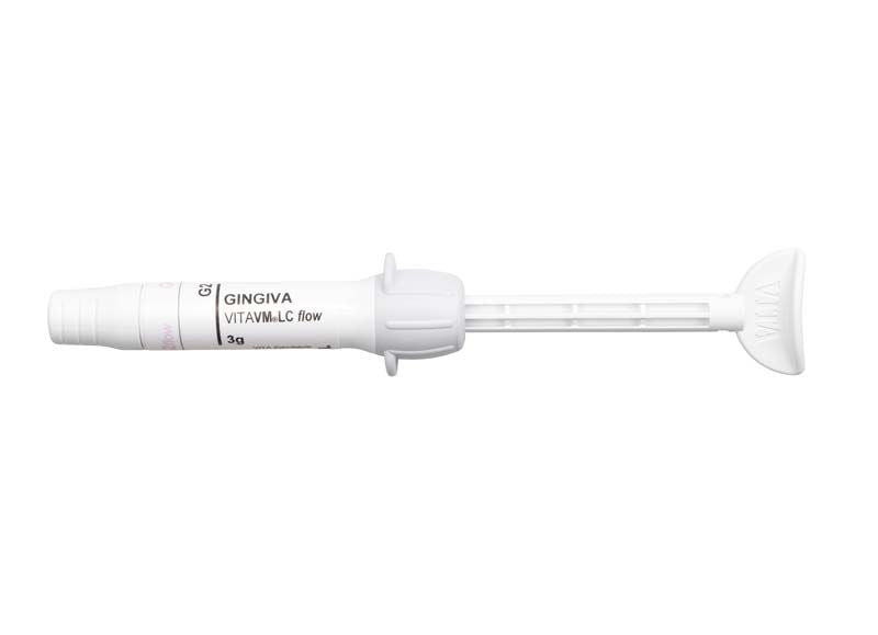 Spritze von VITA VM® LC flow GINGIVA G2 für Zahnersatzverblendung.