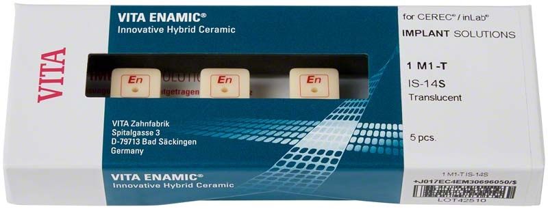 VITA ENAMIC® IS-14S T 1M1 Hybridkeramik-Blöcke in weißer Verpackung.