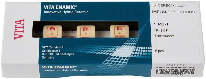 VITA ENAMIC® IS-14S T 1M2 Translucent in Verpackung mit fünf Stück.