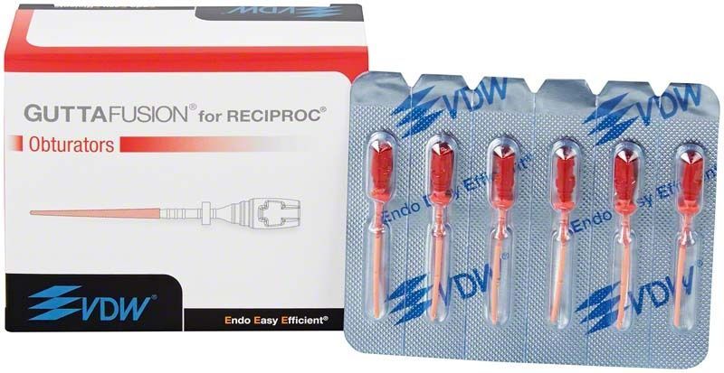 GUTTAFUSION® Obturatoren RECIPROC® R25 Verpackung mit 30 Obturatoren in Blisterpackungen.
