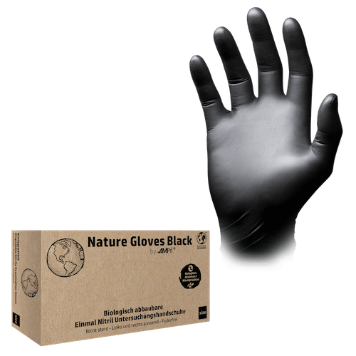 Nature Gloves Black, Schwarze Nitrilhandschuhe, puderfrei