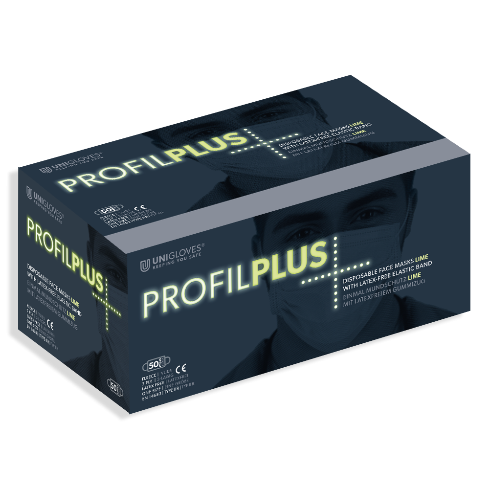 PROFIL PLUS OP-Mundschutz-Verpackung, limefarben, mit 50 Stück Inhalt.