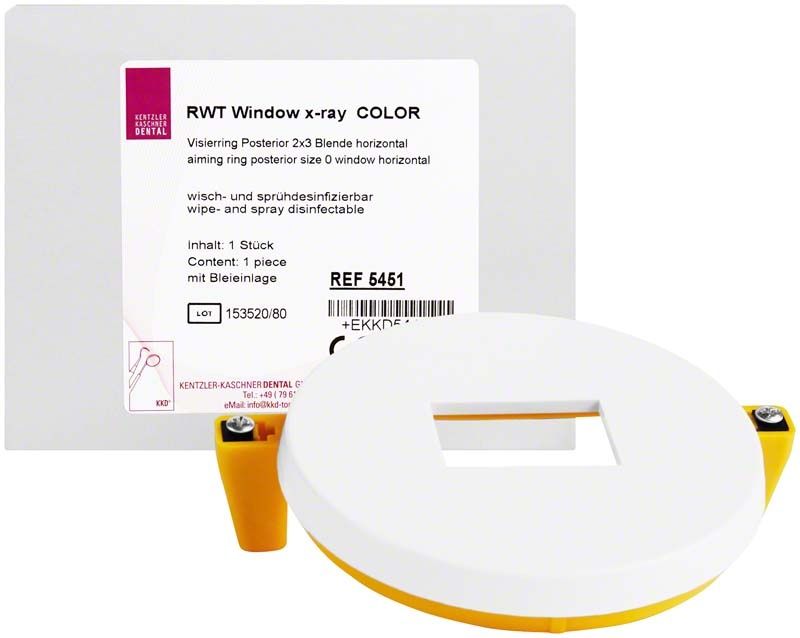 RWT window x-ray® COLOR Visierring Posterior 2x3 in Weiß mit gelben Details.