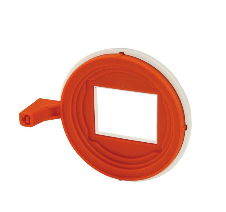 Visierring für Röntgenaufnahmen in Zahnmedizin, orange-weißes Design.