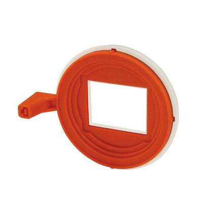 Visierring für Röntgenaufnahmen in Zahnmedizin, orange-weißes Design.