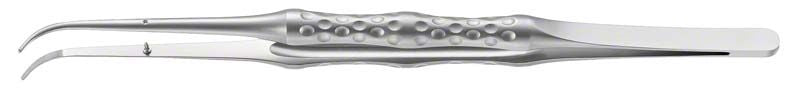 Ergonomische, gebogene Mikro-Pinzette aus Metall, 17,5 cm lang.