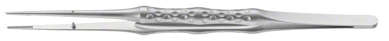 Atraumatische Mikro-Pinzette, gerade, 18 cm, mit ergonomischem Griff.