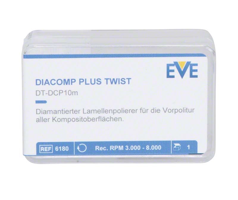 Diamantpolierer EVE DIACOMP® plus TWIST in Kunststoffverpackung mit Produktinformationen.