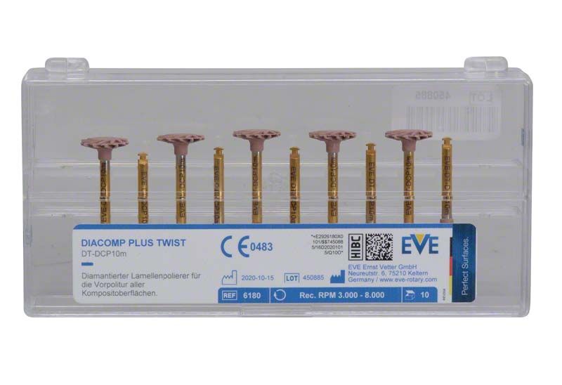 EVE DIACOMP® plus TWIST Vorpolierer in Kunststoffbox, 10 Stück, Detailansicht.